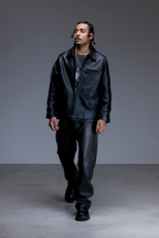 Jaqueta Workwear em Couro Lambskin Preto