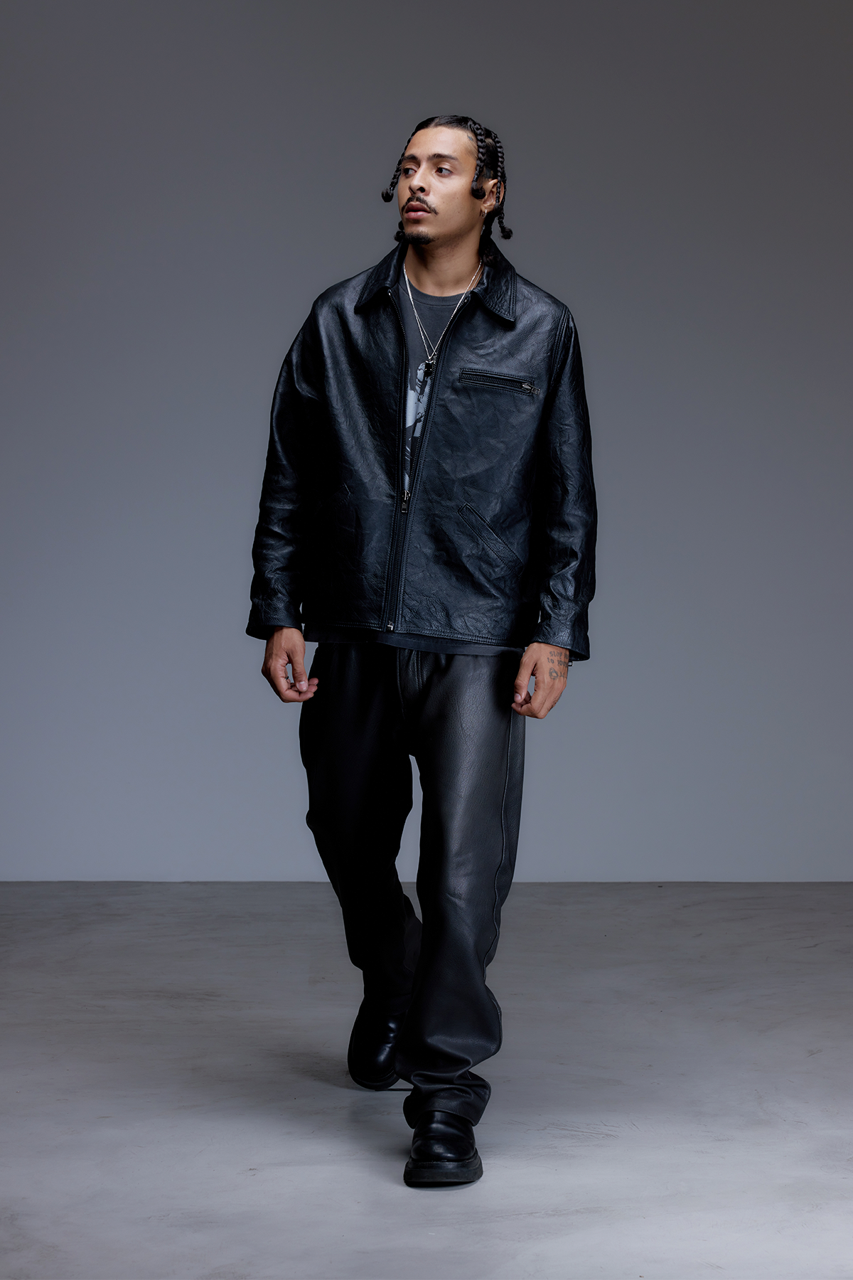 Jaqueta Workwear em Couro Lambskin Preto
